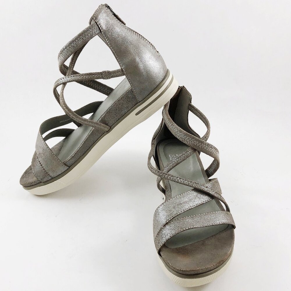 EILEEN FISHER Skip Strappy Sandal in Mica Suede 7 - Picture 2 of 10